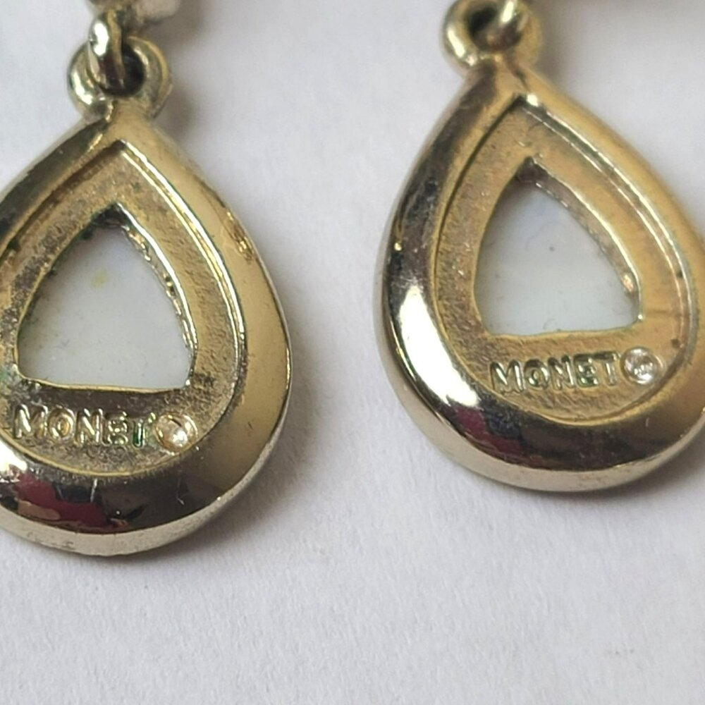 Monet Faux MOP & Rhinestone Teardrop Gold Tone Necklace & Earrings Set - Picture 6 of 10